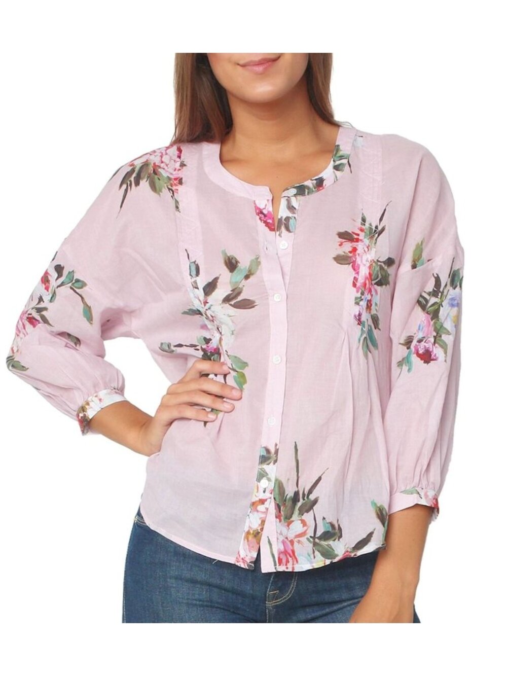 Mcguire Women Floral Print Blouse Top Thin Lightweight Simi Sheer Multicolor SZ